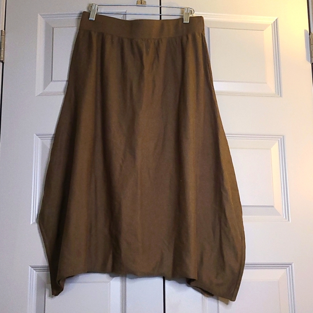 LOGO army green stretch boho midi skirt